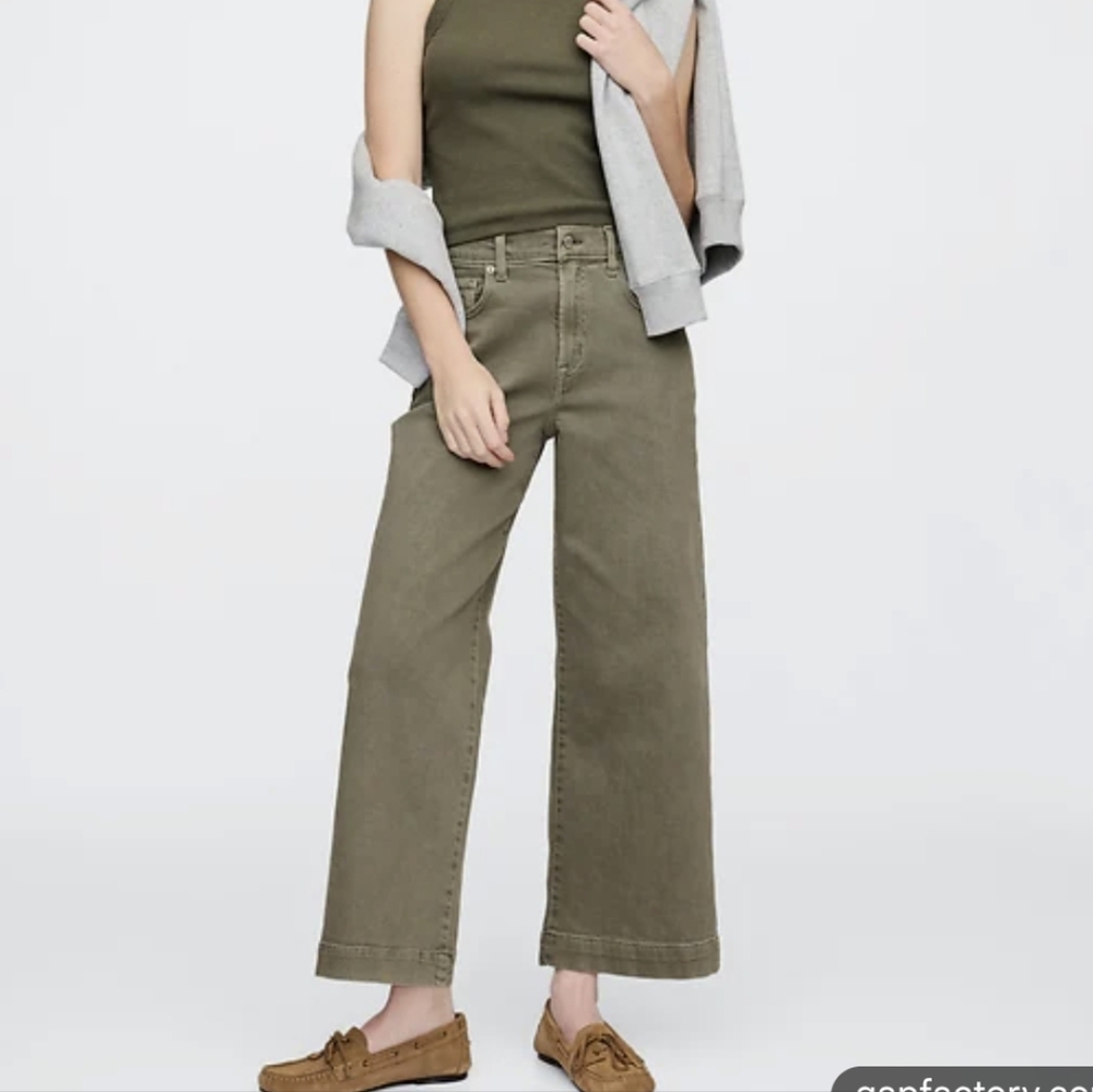 GAP Olive Color High Rise Wide-Leg Jeans